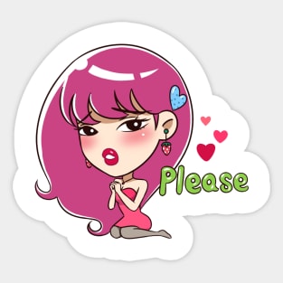 PURPLE HAIR GIRL EMOTION CARTOON Sticker